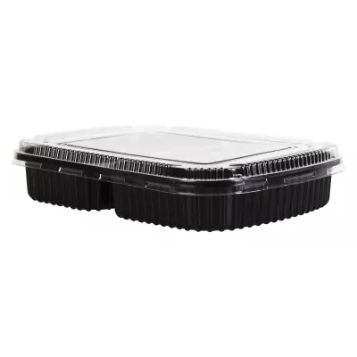 กล่องเหลี่ยม 900 ml. 3 ช่อง ดำ + ฝาPVC 5