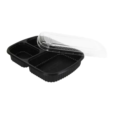 กล่องเหลี่ยม 900 ml. 3 ช่อง ดำ + ฝาPVC 4