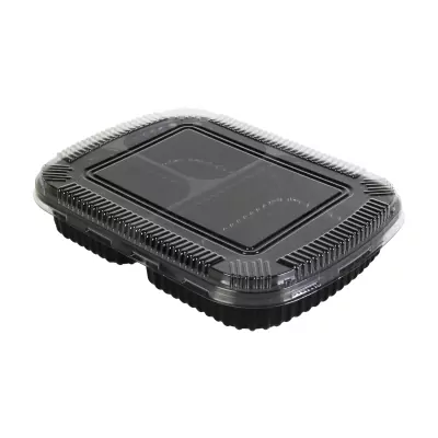 กล่องเหลี่ยม 900 ml. 3 ช่อง ดำ + ฝาPVC 2